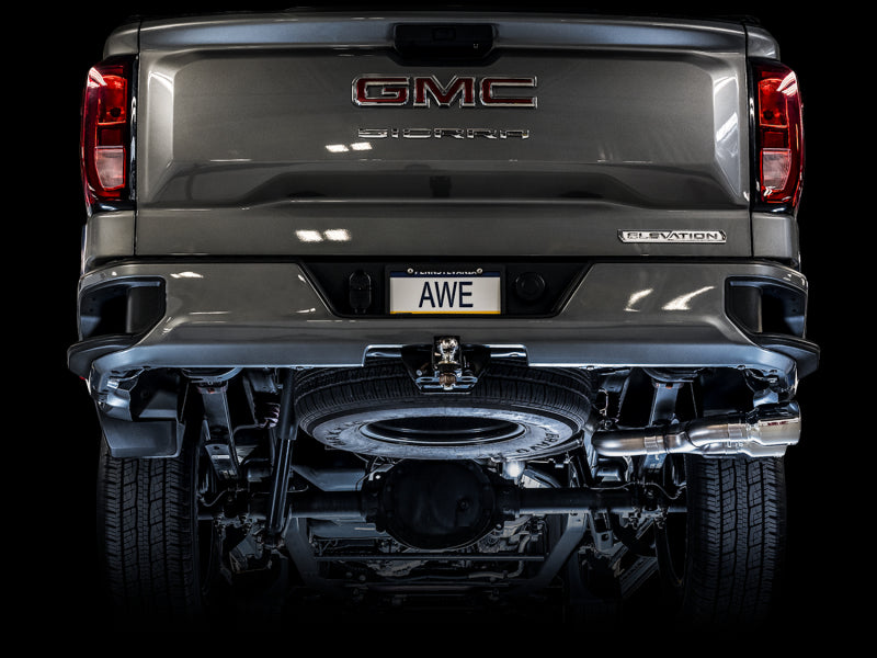 AWE Tuning 4th Gen GM 1500 5.3L 0FG Catback Dual Side Exit (Flat Bumper) - Chrome Tips - DTX Performance