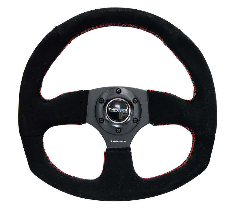 NRG Reinforced Steering Wheel (320mm Horizontal / 330mm Vertical) Suede w/Red Stitch, performance car parts