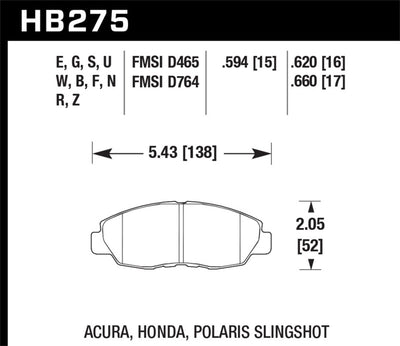 Hawk 1997-1997 Acura CL 2.2 HPS 5.0 Front Brake Pads diagram