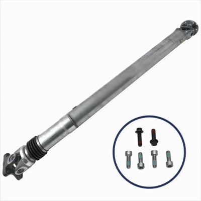 Ford Racing 05-10 Mustang GR One-Piece Aluminum Driveshaft viewed with hardware, high performance auto parts by DTX Performance.