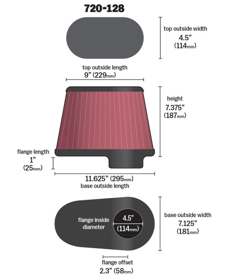 Airaid Dodge 5.9/6.7L DSL / Ford 6.0L DSL Kit Replacement Air Filter dimensions diagram
