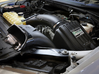 aFe 15-20 Ford F-150 Quantum Cold Air Intake System w/ Pro Dry S Filter installed in engine bay