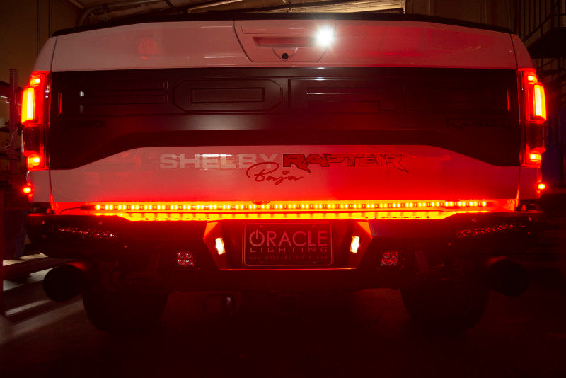 Oracle 60in Double Row LED Truck Tailgate Light Bar with vibrant lighting, suitable for high performance auto parts and upgrades.
