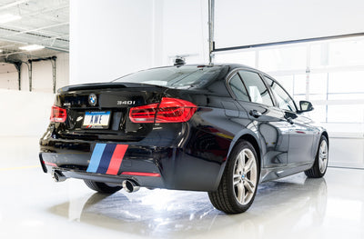 AWE Tuning BMW F3X 340i Touring Edition Axle-Back Exhaust - Diamond Black Tips (102mm), performance car parts, high performance