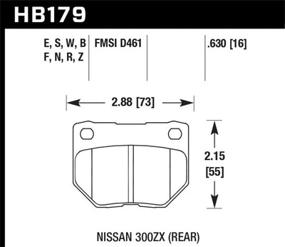 Nissan 300ZX rear brake pad dimensions diagram