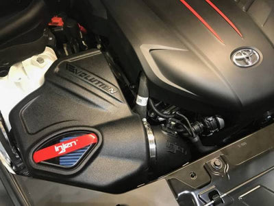 Injen 2020 Toyota Supra 3.0L Turbo Evolution Intake in engine bay, performance car parts by DTX Performance, veteran owned shop