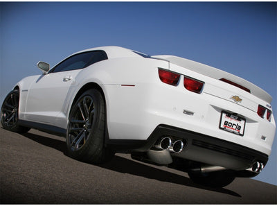 Borla 12-14 Chevrolet Camaro ZL1 Coupe 6.2L 8cyl AT/MT 6spd RWD Aggressive ATAK Catback Exhaust on a white car