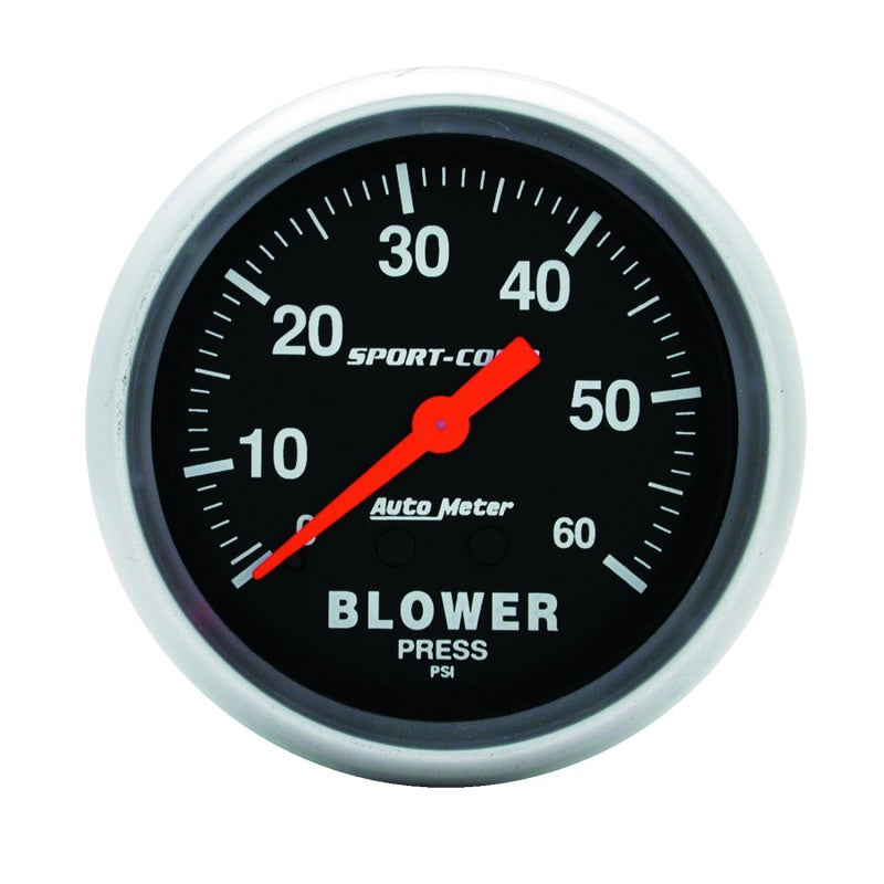 Autometer Sport Comp Mechanical 2 5/8in 60 psi Blower Pressure Gauge for engine performance parts.