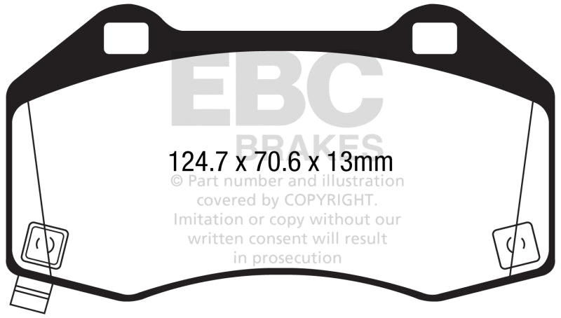 EBC 2017+ Fiat 124 Spider 1.4L Turbo Abarth Greenstuff Front Brake Pads schematic with dimensions