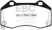 Load image into Gallery viewer, EBC 2017+ Fiat 124 Spider 1.4L Turbo Abarth Greenstuff Front Brake Pads schematic with dimensions