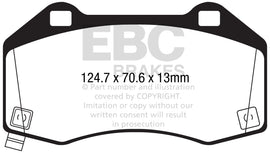 EBC 2017+ Fiat 124 Spider 1.4L Turbo Abarth Greenstuff Front Brake Pads schematic with dimensions