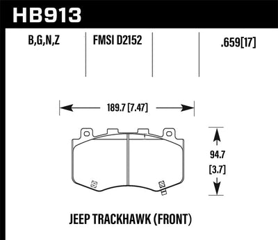 Hawk 18-19 Jeep Grand Cherokee Performance Ceramic Street Front Brake Pads diagram