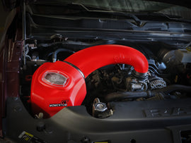 aFe Momentum GT Pro DRY S Intake System Red Edition 19-23 Dodge RAM 1500 V8-5.7L HEMI installed in engine bay, high performance upgrade