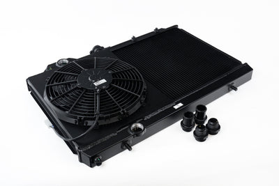 CSF 96-07 Mitsubishi Evo 4/5/6/7/8/9 Full-Slim Radiator w/12in Fan & Shroud/-16AN - Black, performance car parts