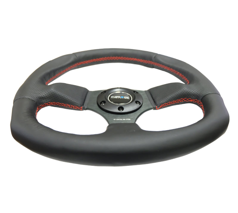 NRG Reinforced Steering Wheel (320mm Horizontal / 330mm Vertical) Leather w/Red Stitching for performance car parts