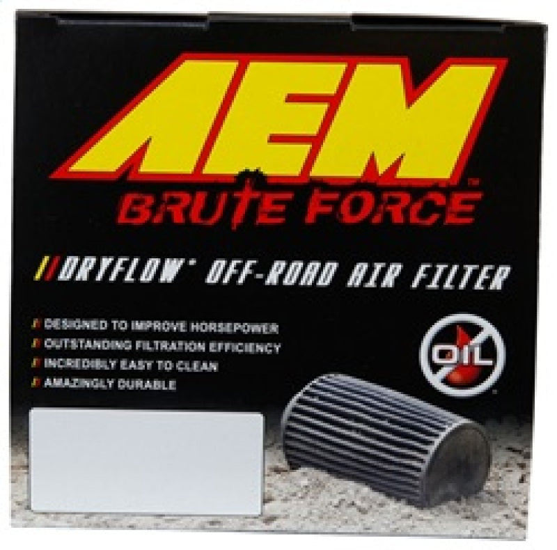 AEM Brute Force Dryflow Air Filter box, conical 6in base OD, 5.125in top OD, 5.25in height; performance car parts