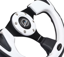 Load image into Gallery viewer, NRG Reinforced Steering Wheel (320mm) Blk w/White Trim &amp; 4mm 3-Spoke for performance car tuning at DTX Performance, veteran owned shop.
