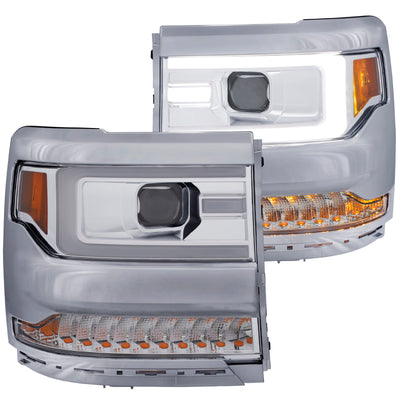 ANZO 16-17 Chevy Silverado 1500 Projector Headlights Plank Style Design Chrome w/ Amber for performance car parts and high performance upgrades