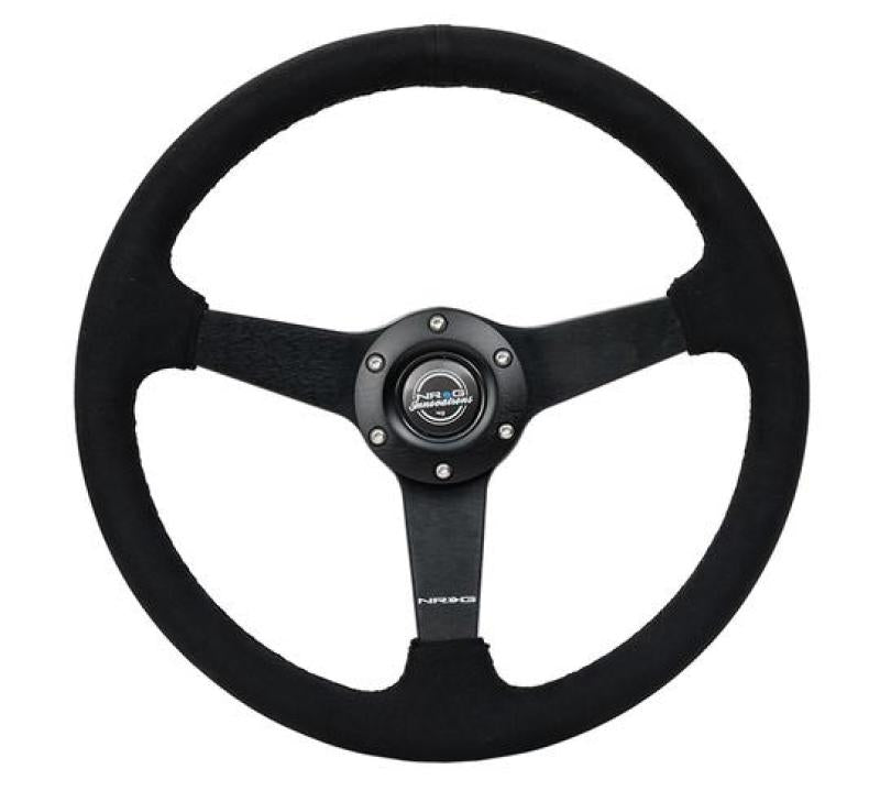NRG Sport Steering Wheel (350mm/ 1.5in. Deep) Matte Black Spoke/ Black Alcantara w/ Black Stitching - DTX Performance car part