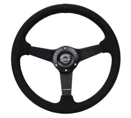 NRG Sport Steering Wheel (350mm/ 1.5in. Deep) Matte Black Spoke/ Black Alcantara w/ Black Stitching - DTX Performance car part