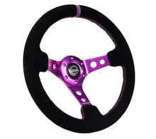 Load image into Gallery viewer, NRG Reinforced Steering Wheel (350mm / 3in. Deep) Black Suede w/Purple Center &amp; Purple Stitching, performance car parts by DTX Performance.
