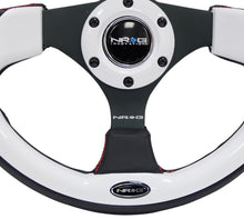 Load image into Gallery viewer, NRG Reinforced Steering Wheel (320mm) Blk w/White Trim &amp; 4mm 3-Spoke - High performance car parts by DTX Performance.