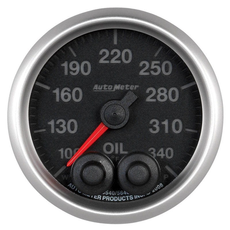 Autometer Elite 52mm 100-340 Deg F Oil Temp Peak & Warn Gauge for performance car parts and upgrades.