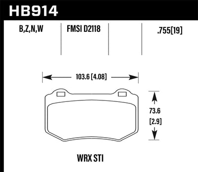 Hawk 2018 Subaru WRX STI HP Plus Rear Brake Pads specs