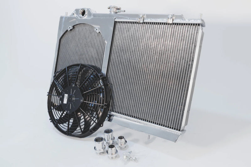 CSF 96-07 Mitsubishi Evo 4/5/6/7/8/9 Full-Slim Radiator w/12in Fan & Shroud/-16AN & Slip On Fitting - DTX Performance