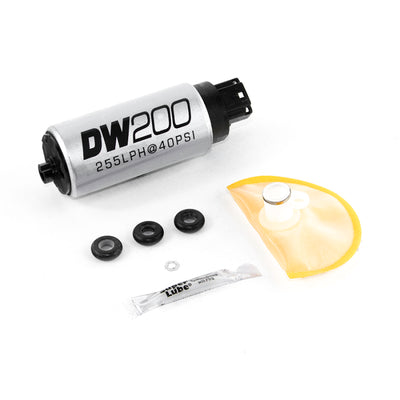 DeatschWerks 255 LPH In-Tank Fuel Pump kit with accessories for car performance upgrades, ideal for 10+ Legacy GT/03-08 G35/350Z.