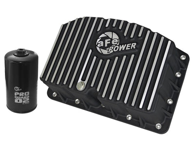 AFE Pro Series Engine Oil Pan Black w/Machined Fins; 11-16 Ford Powerstroke V8-6.7L (td) performance car parts