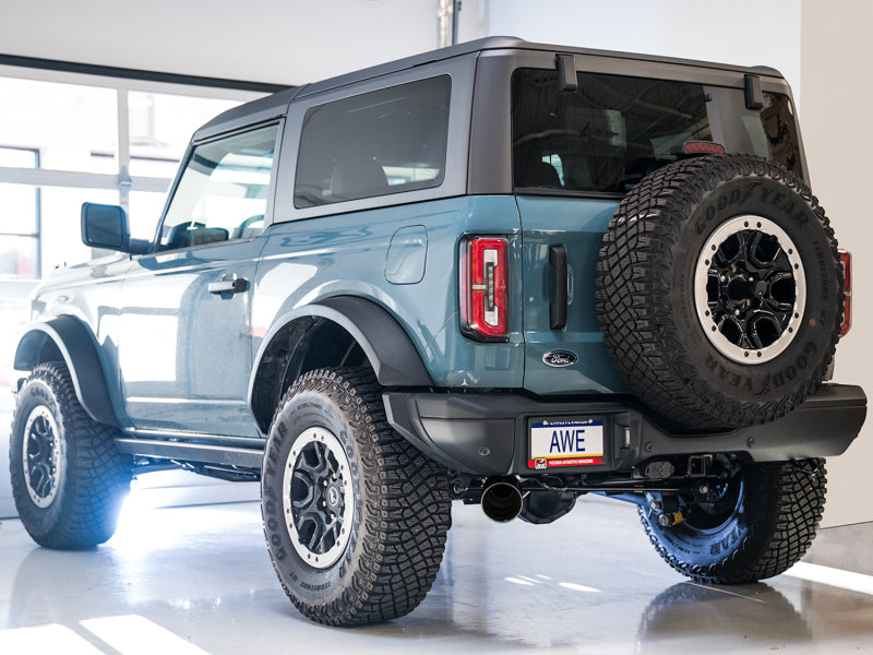 AWE Tuning 2021+ Ford Bronco 0FG Single Rear Exit Exhaust w/Diamond Black Tip & Bash Guard - DTX Performance