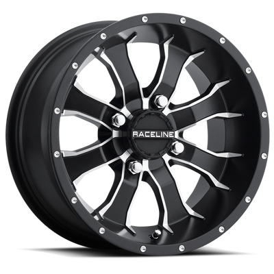 Raceline A77 Mamba 10x5in / 4x156 BP / 18mm Offset / 132.5mm Bore - Black & Machined Wheel, high performance car parts
