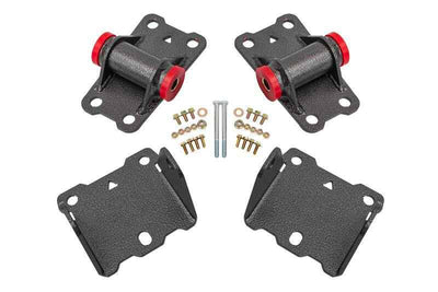 BMR 78-87 G-Body Motor Mount Kit Upper & Lower Poly - Black Hammertone with bolts and brackets for performance upgrades