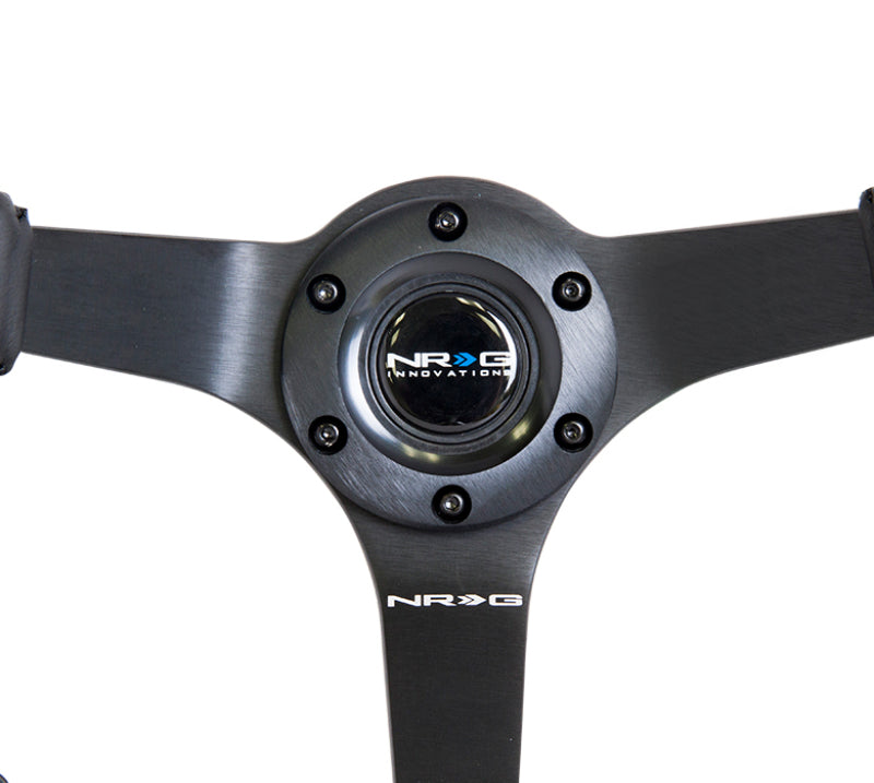 NRG Reinforced Steering Wheel (350mm / 3in. Deep) Bk Leather w/Bk BBall Stitch (Odi Bakchis Edition) - DTX Performance