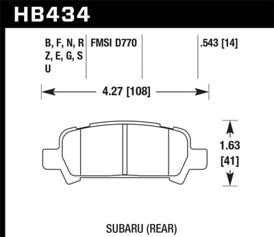 Hawk 02-03 WRX / 05-08 LGT D770 HP+ Street Rear Brake Pads diagram