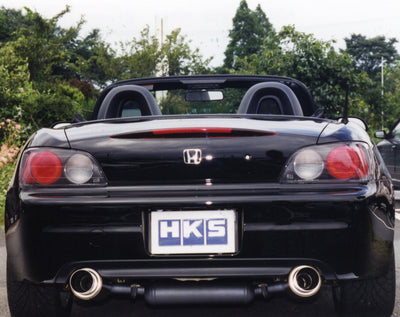 HKS 02-07 Honda S2000 Hi-Power Exhaust on vehicle, performance car parts from DTX Performance, veteran-owned performance shop, performance upgrades