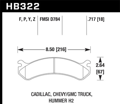 Hawk Chevy / GMC Truck / Hummer LTS Street Front Brake Pads dimensions