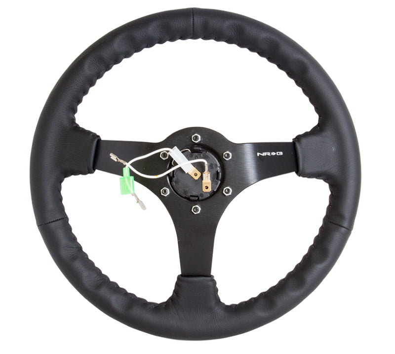 NRG Reinforced Steering Wheel (350mm / 3in. Deep) Bk Leather w/Bk BBall Stitch (Odi Bakchis Edition), performance auto parts