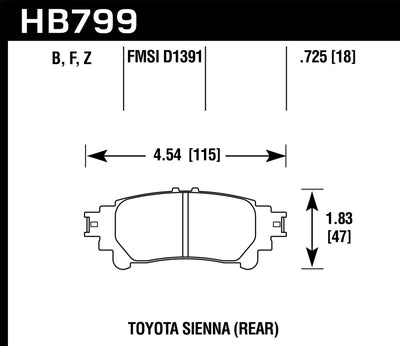 Hawk 14-16 Toyota Highlander Performance Ceramic Street Rear Brake Pads diagram for high performance auto parts.