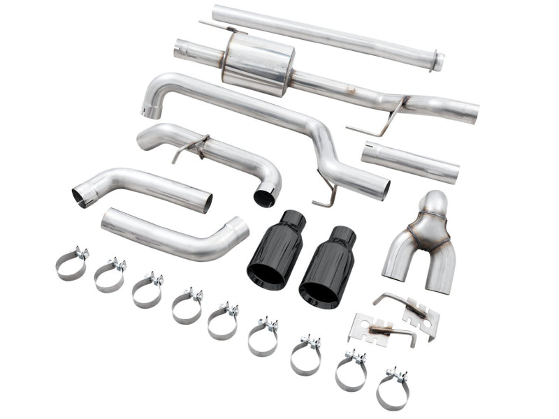 AWE 0FG 21+ Ford F150 Dual Split Rear Cat-Back Exhaust- 5in Diamond Black Tips - DTX Performance