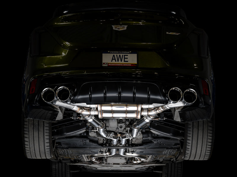 AWE Tuning 2021+ Cadillac CT4-V Blackwing SwitchPath Exhaust - Chrome Silver Tips for performance car tuning upgrades
