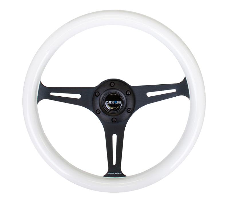 NRG Classic Wood Grain Steering Wheel (350mm) Glow-N-The-Dark Green Grip w/Black 3-Spoke Center, performance car parts