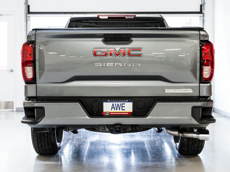 AWE Tuning 4th Gen GM 1500 5.3L 0FG Catback Dual Side Exit (Flat Bumper) - Chrome Tips - DTX Performance