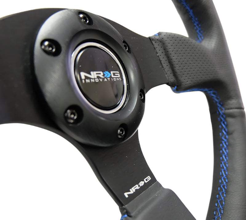 NRG Reinforced Steering Wheel (320mm) Black Leather w/Blue Stitching, high performance auto parts, aftermarket performance parts