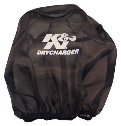 K&N Drycharger Air Filter Wrap Black for performance cars, silicone treated polyester with high airflow, by DTX Performance.