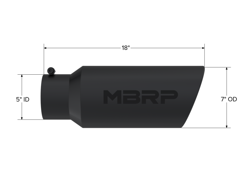 MBRP Universal Tip 7in O.D. Rolled End 5in inlet 18in length Black for performance car parts and tuning upgrades.