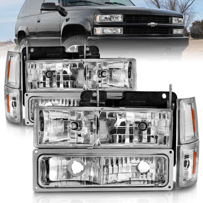 ANZO 88-98 Chevrolet C1500 Crystal Headlights Chrome w/ Signal and Side Marker Lights - performance car parts