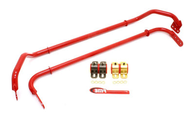 BMR 10-11 5th Gen Camaro Front & Rear Sway Bar Kit w/ Bushings - Red for performance car upgrades, suspension kits.