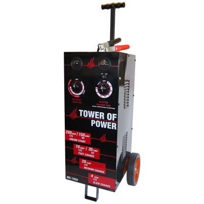 Autometer Wheel Charger Tower of Power Man 70/30/4/280 AMP from DTX Performance, advanced wheeled battery charger for performance cars.